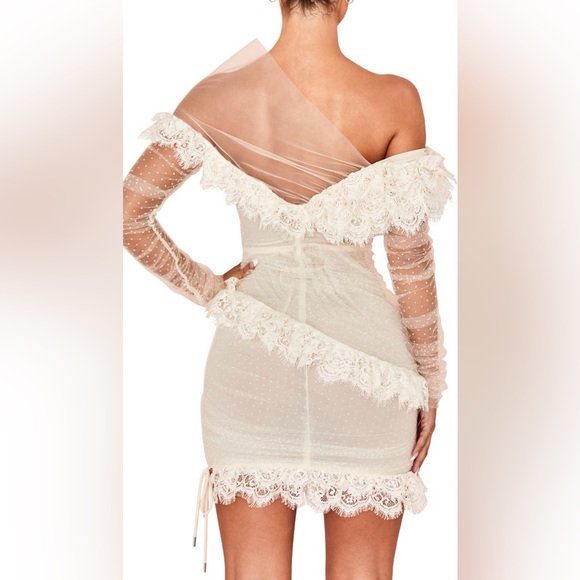 House of CB 'Sorrel' Tulle Asymmetric Minidress Ivory Large NWT - Picture 2 of 11